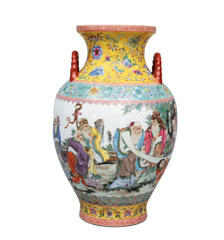 A very fine baluster handle vase with scholar"s scene
