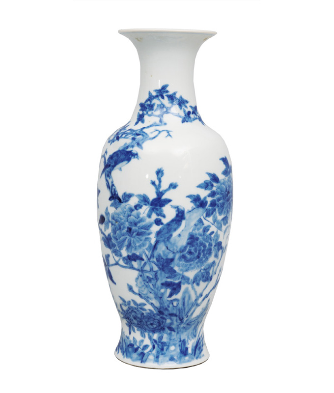 A fine baluster vase with birds and peonies
