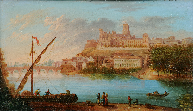 Kloster über einem Fluß