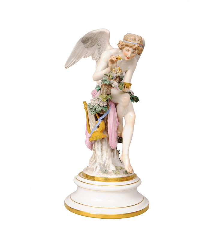 A tall figurine "Cupid feeding nightingales"
