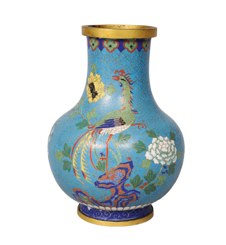 Cloissoné-Vase mit Phönix