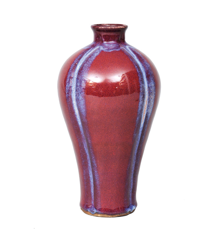 Geriefte "Meiping" Vase mit Flambé-Glasur
