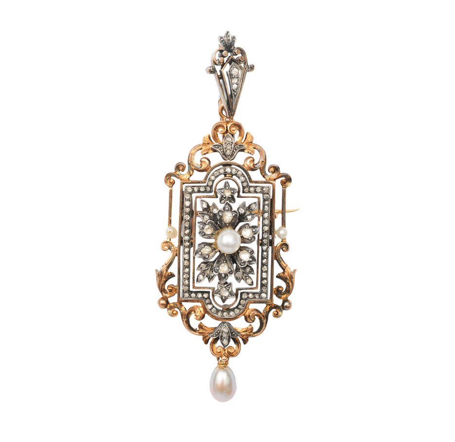 A Belle-Epoche pendant with diamonds and pearls