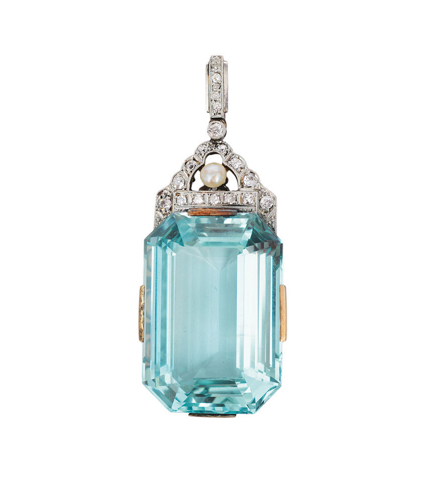 An Art-Déco aquamarine diamond pendant - image 2
