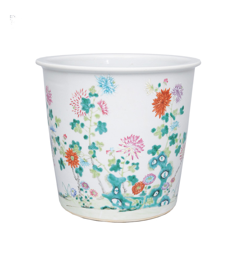 A large cachepot with bright flower painting A large cachepot with bright flower painting