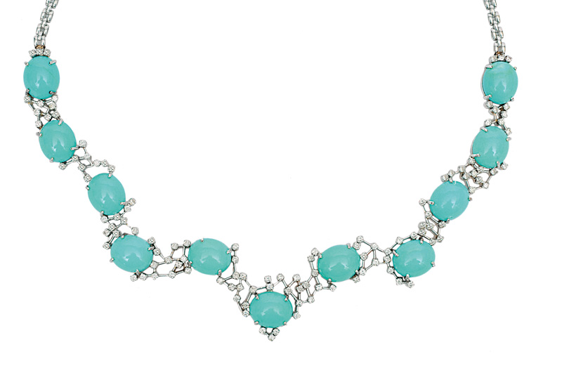 An extraordinary diamond turquoise necklace