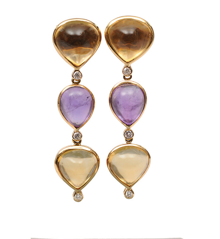 A pair of citrine amethyst earpendants A pair of citrine amethyst earpendants