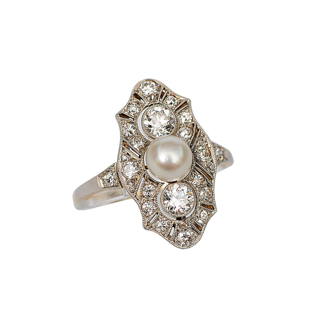 Jugendstil-Perl-Diamant-Ring