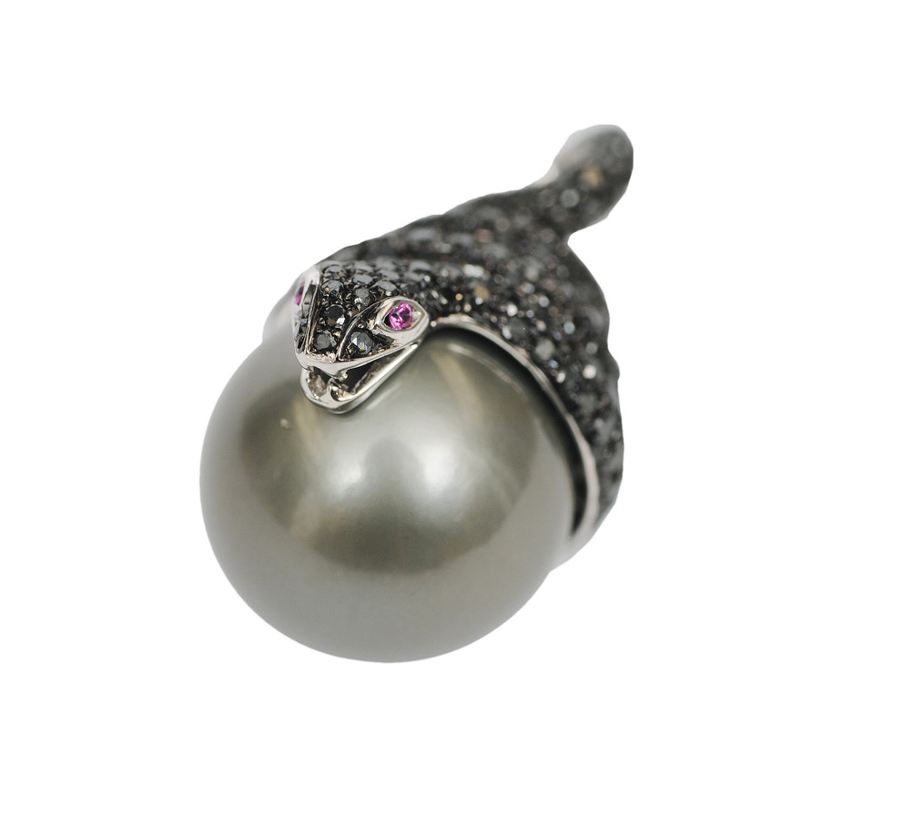 A Tahiti pearl pendant with diamonds "Snake" - image 2