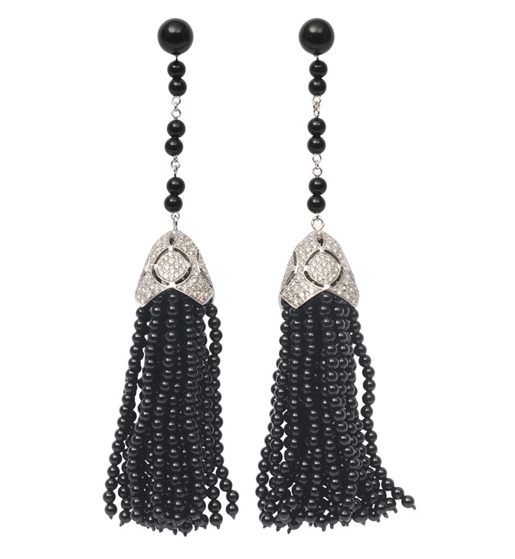 A pair of diamond onyx earpendants in Art-Déco style