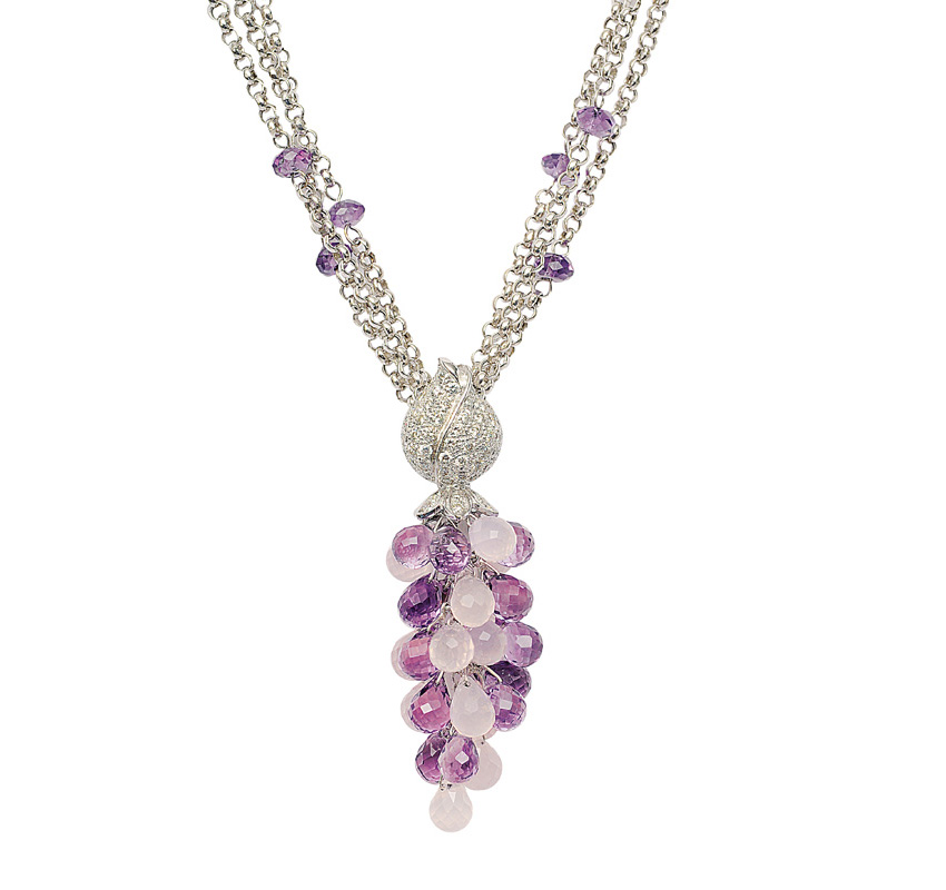 An amethyst diamond pendant with necklace