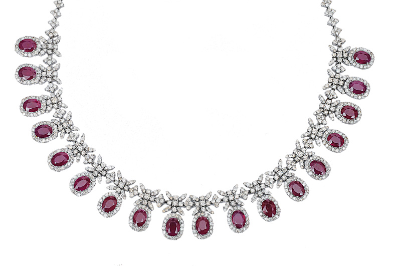 A highcarat, elegant diamond ruby necklace