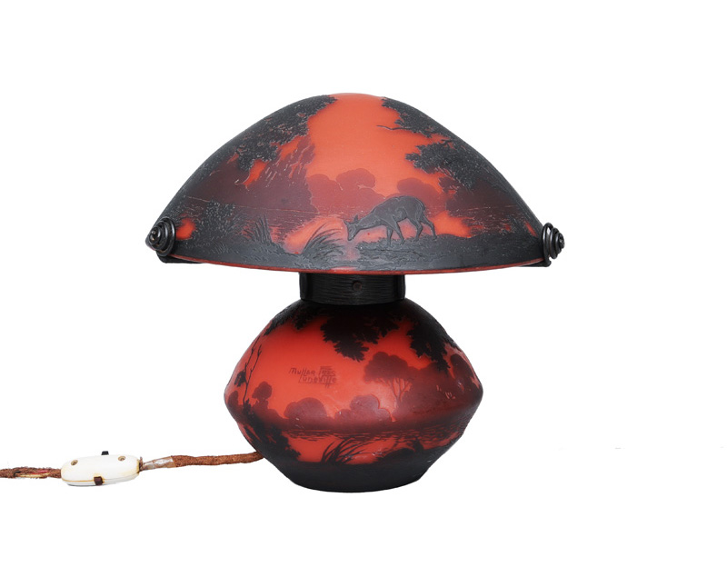 An Art-Nouveau table lamp with landscape motives