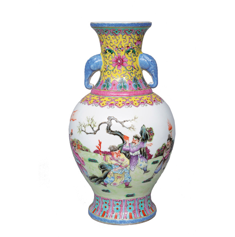 A baluster vase with elephant handles and mythological scene