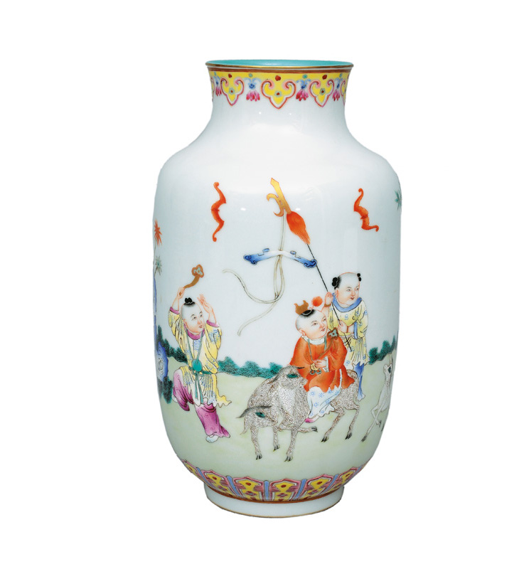A rouleau vase with playing boys