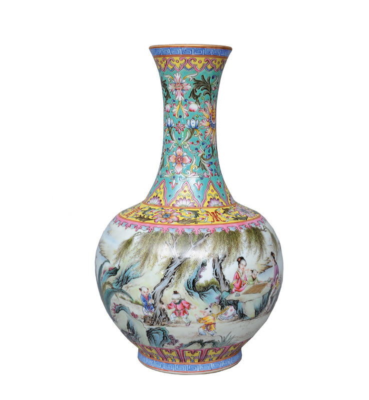 A globular bottle vase with fine children scene