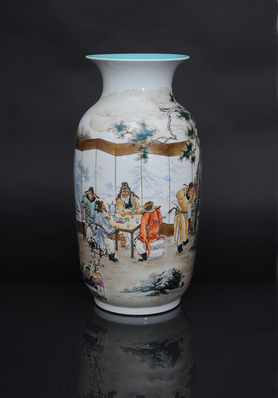 A tall rouleau vase with dinner scene - image 2