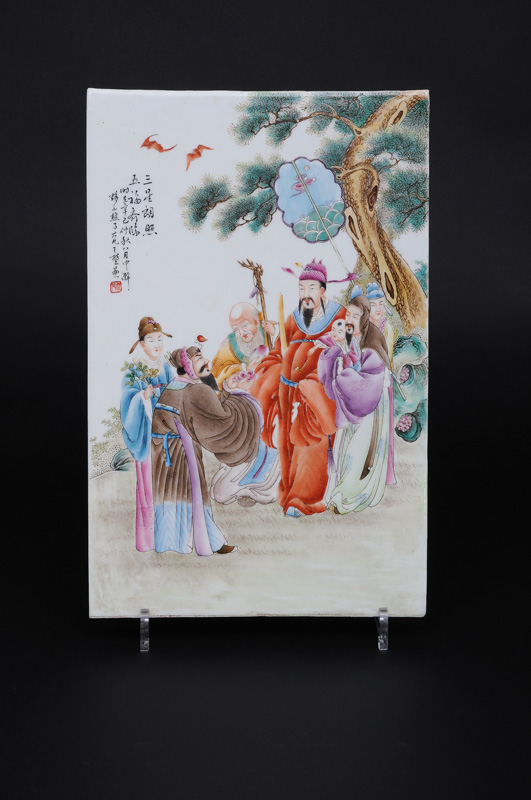 A bright enamelled plaque with the "3 star deities" - image 2