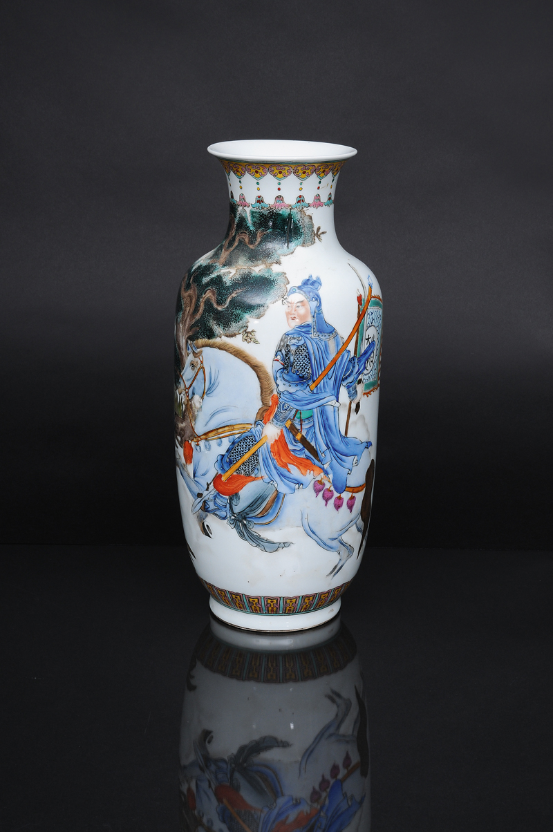 A tall rouleau vase with warrior - image 2