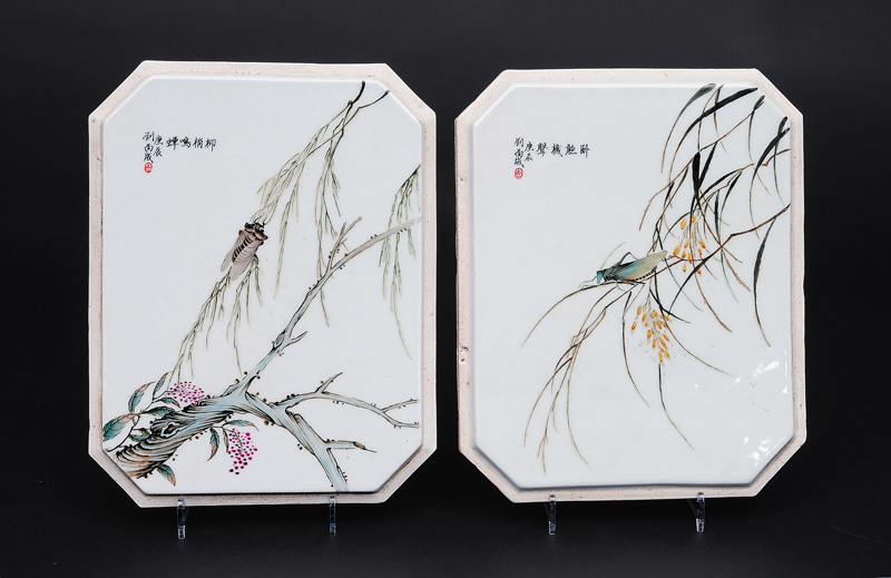 A set of 4 finely enamelled plaques with insects - image 2