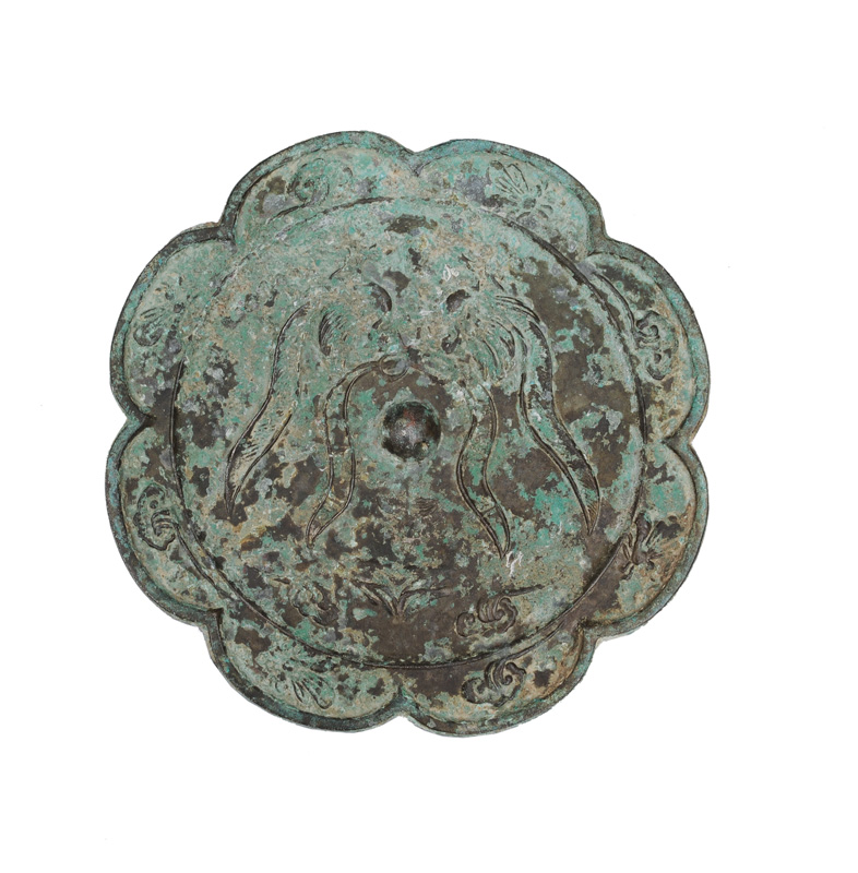 A bronze mirror with a pair of phoenix birds
