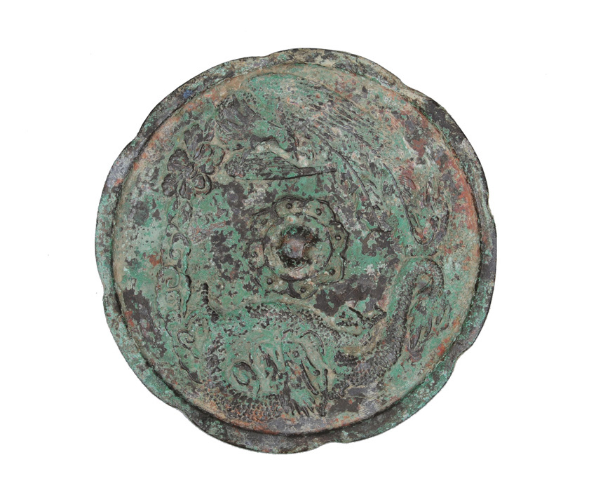 A bronze mirror with dragon and phoenix
