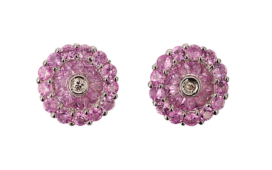 A pair of pink-sapphire earstuds
