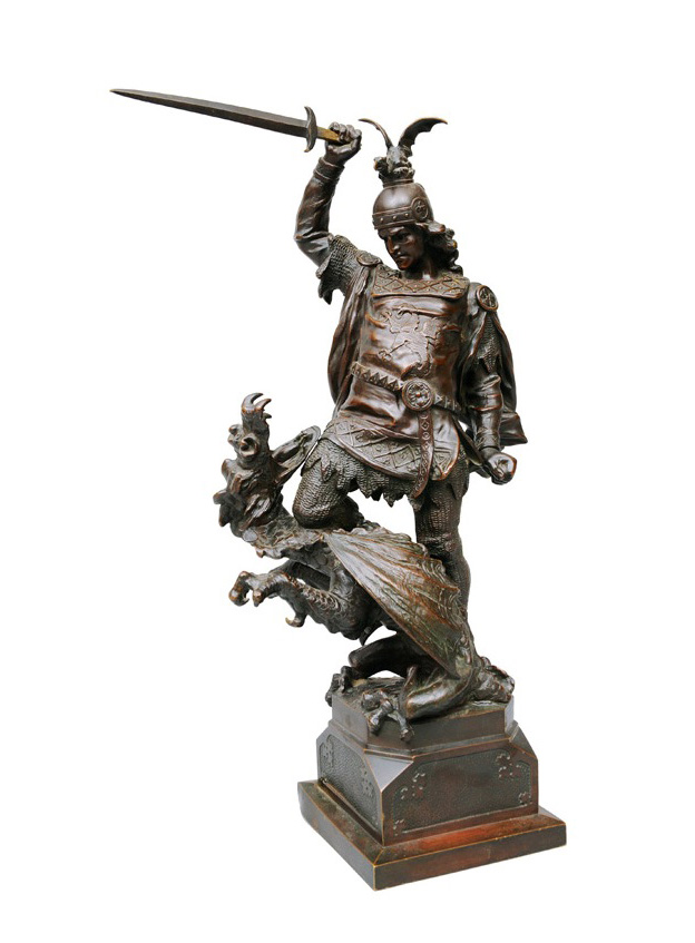 Detailfeine Bronze-Figur "Der Heilige Georg als Drachentöter"
