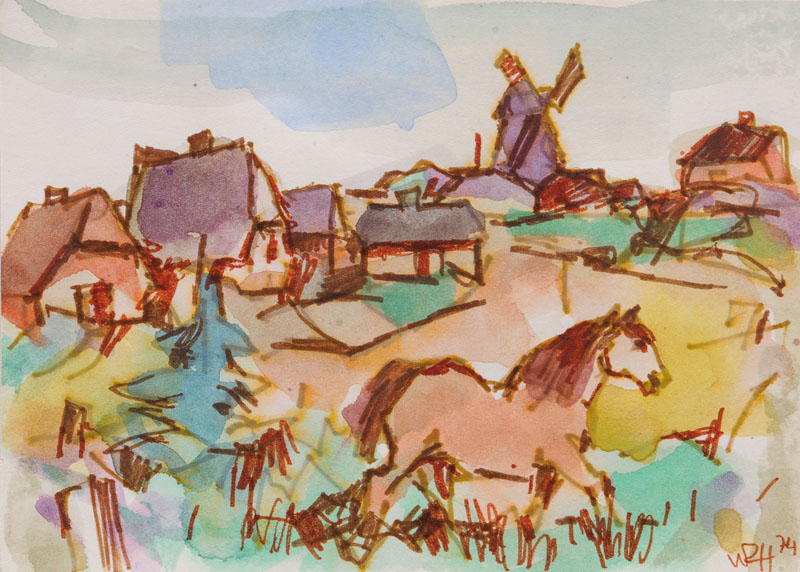 Horse in front of a Village