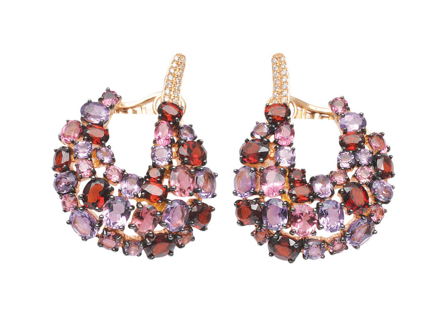 A pair of colourful amethyst tourmaline garnet earrings