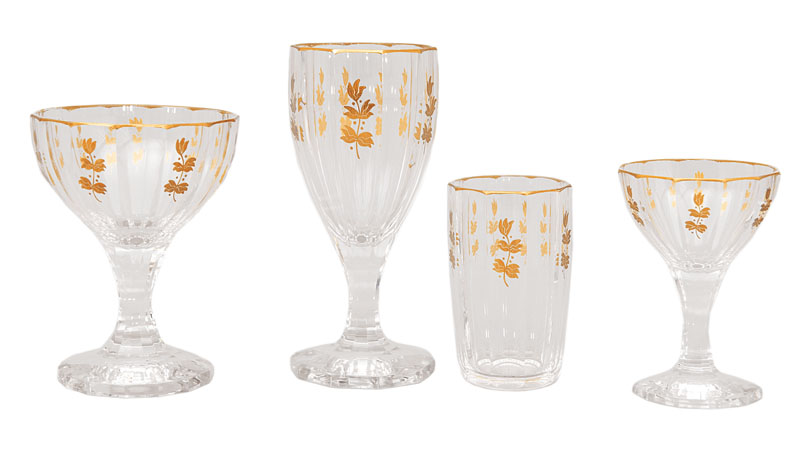 A range of glasses with gold decor