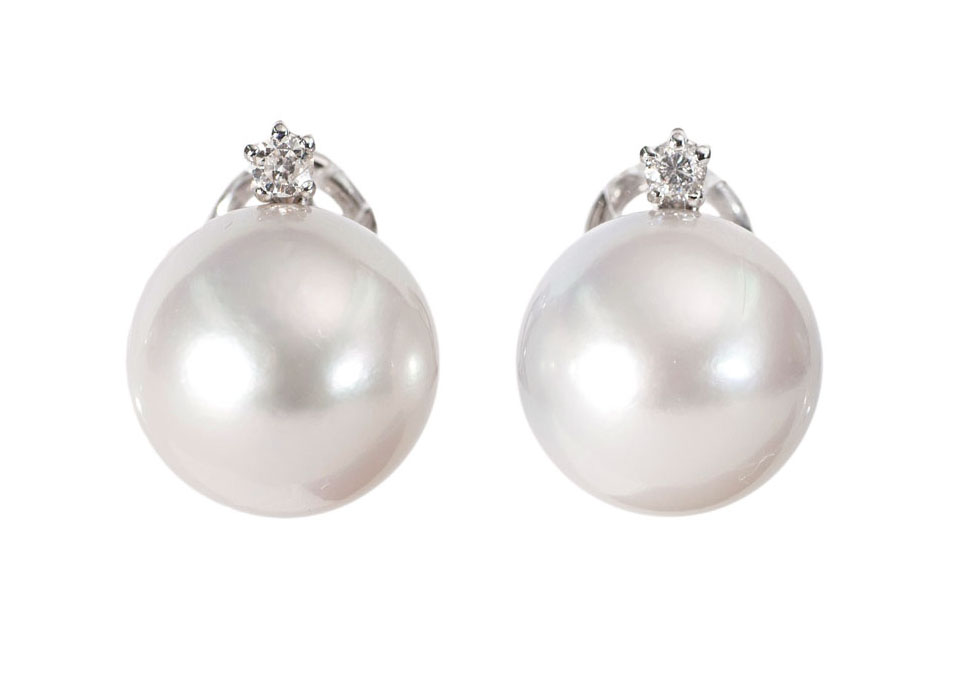 A pair of Southsea pearl diamond earrings