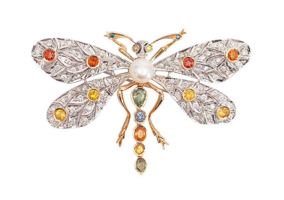 A splendid sapphire diamond brooch 'Dragonfly'