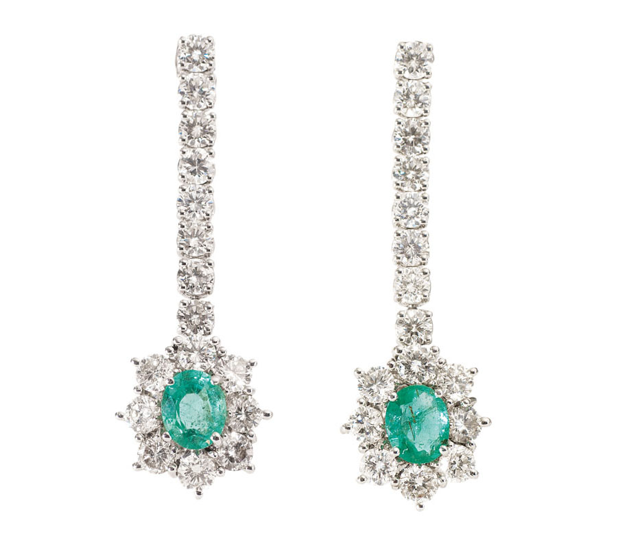 A pair of emerald diamond earpendants