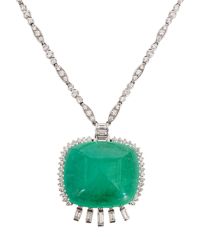 An extraordinary, high carat emerald diamond necklace