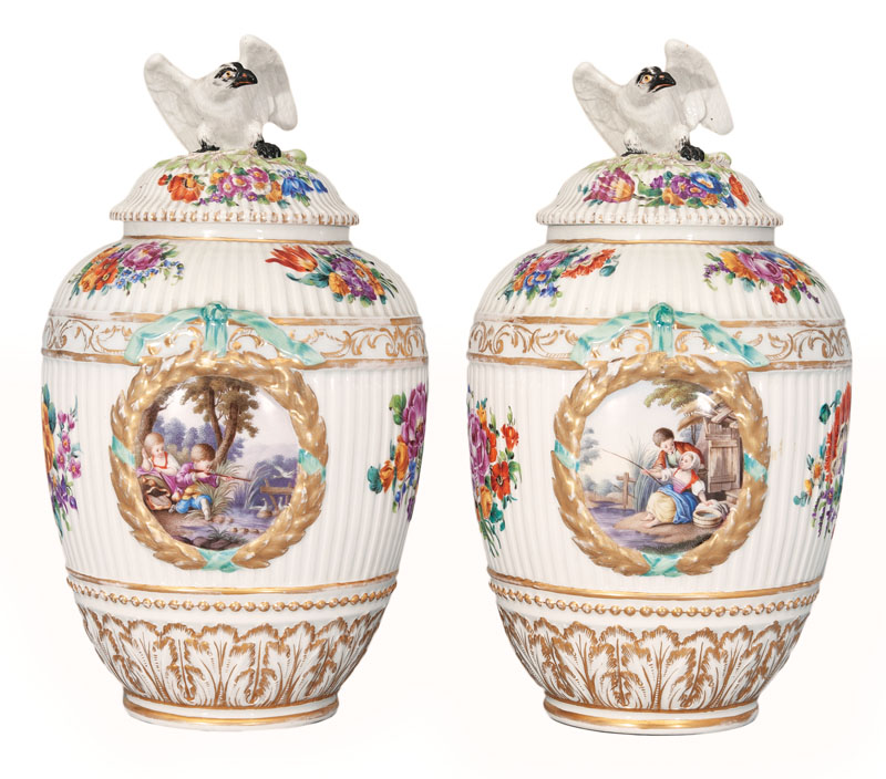 A pair of 'Eagle potpourris' with genre scenes