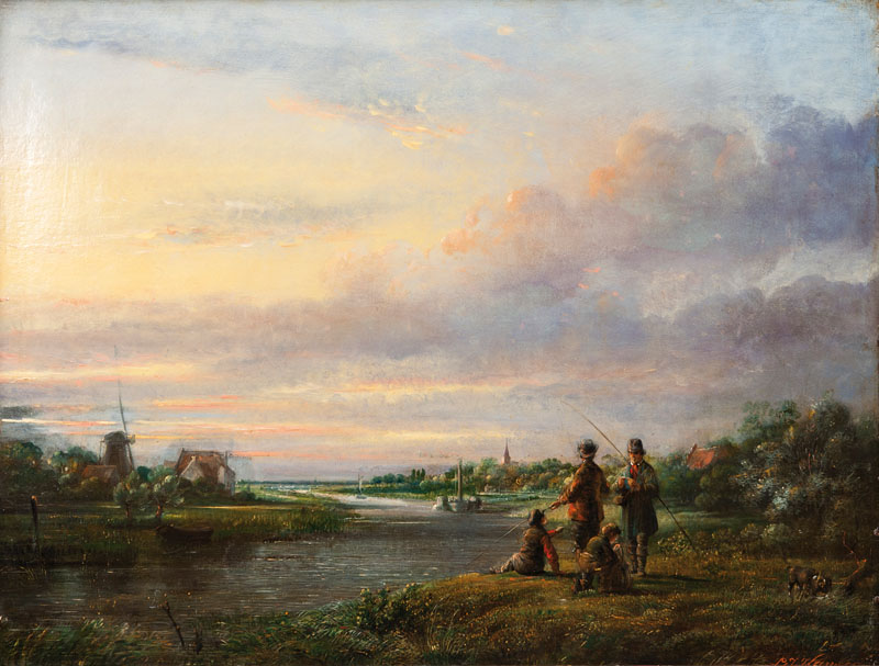 River Landscape with Paddle Steamer and Anglers