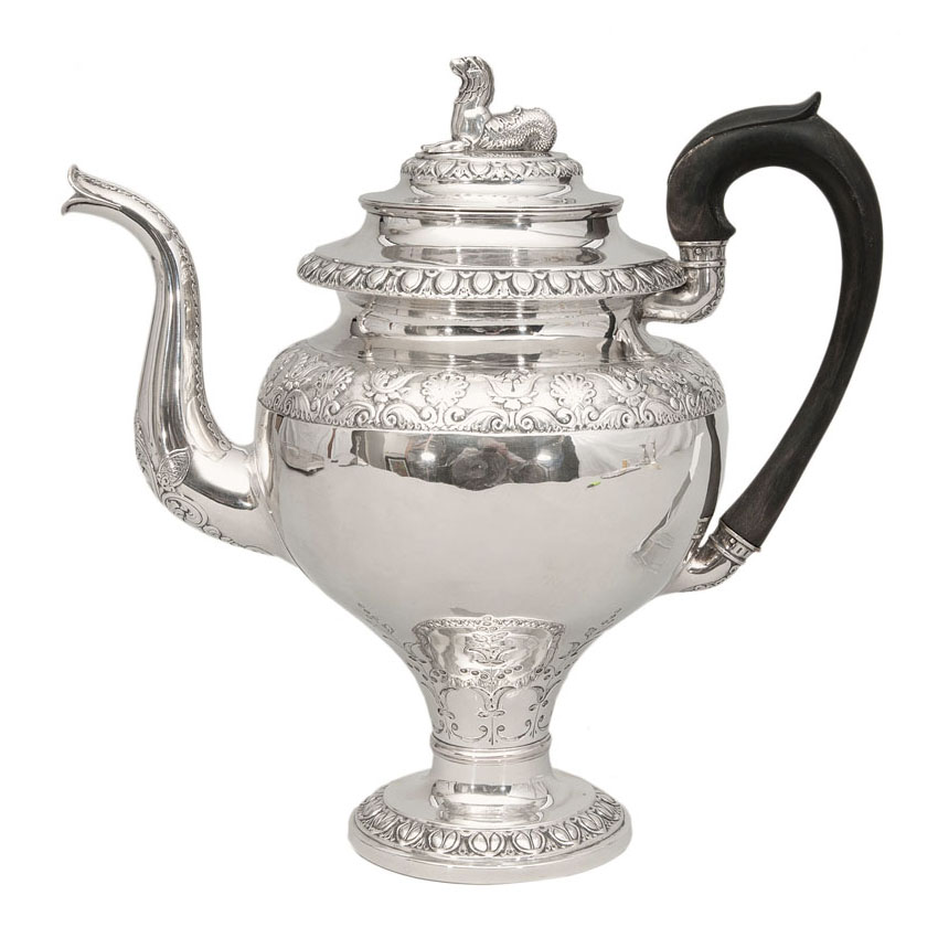 An Empire coffee pot with fine palmette friezes