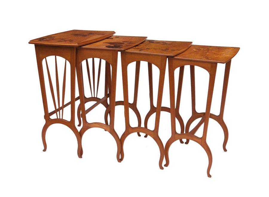 A set of four Art Nouveau tables with floral intarsia - image 2