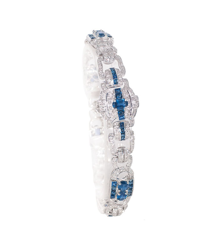 Saphir-Diamant-Armband im Art-Déco-Stil