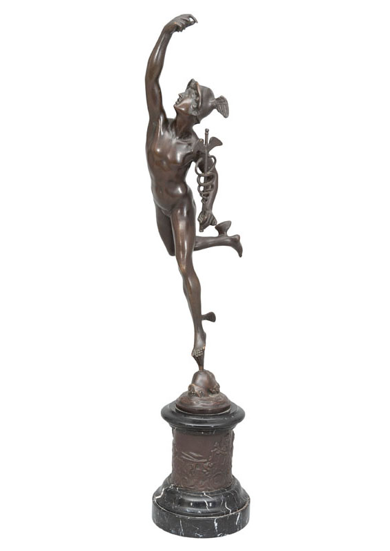 A bronze figure 'Flying Mercury'