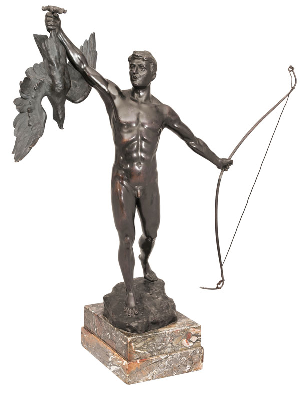 Große Bronze-Figur 'Siegreicher Jäger'