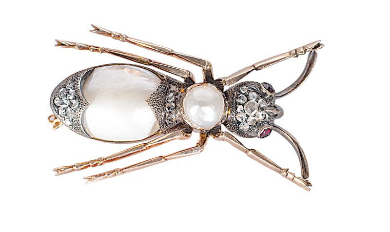 A russian pearl diamond brooch 'Fly'