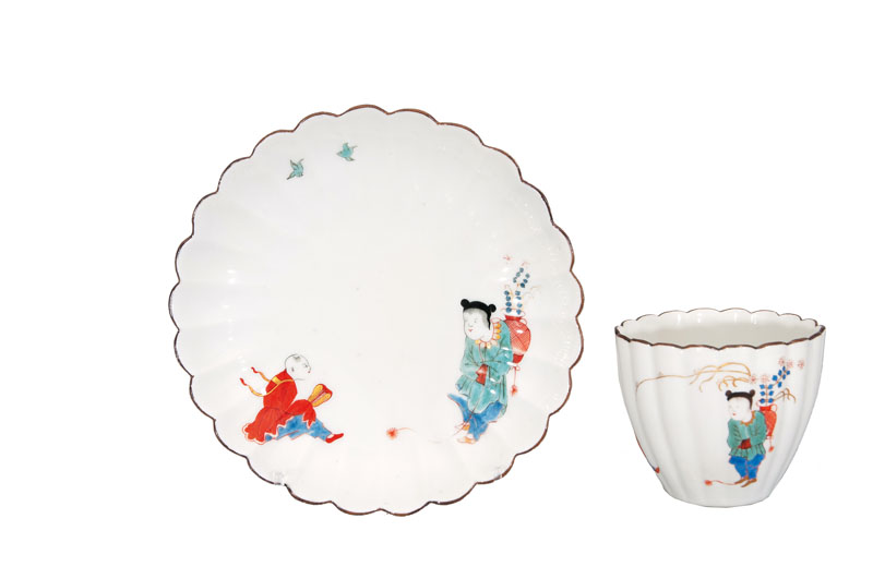 A very rare Kakiemon tea bowl and saucer from the Japanese Palace in Dresden
