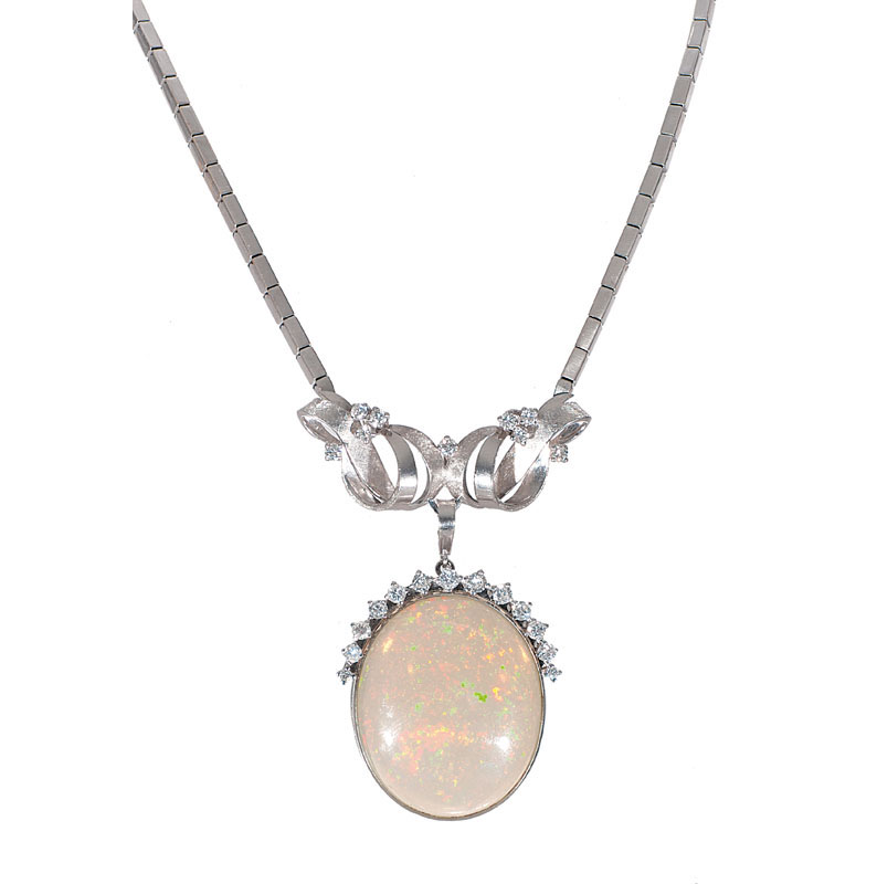 An opal diamond necklace