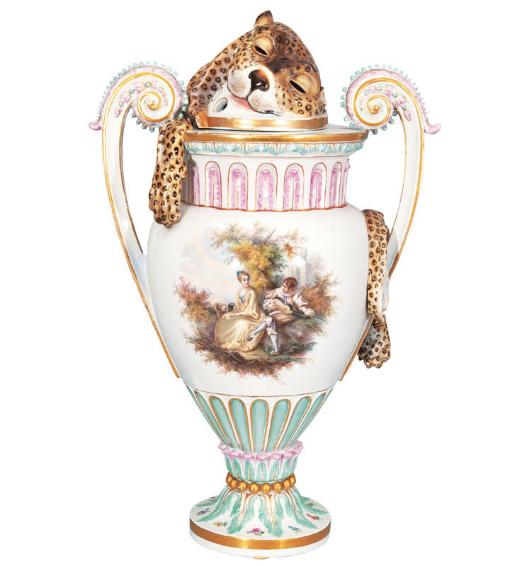 An exceptional potpourri vase with leopard