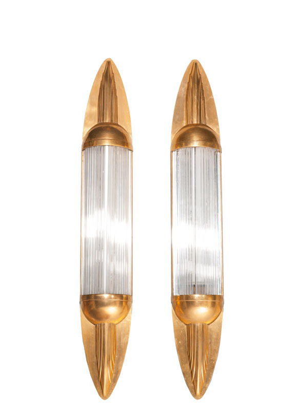 Paar amerikanischer Art-Déco-Wandlampen im Streamline-Design