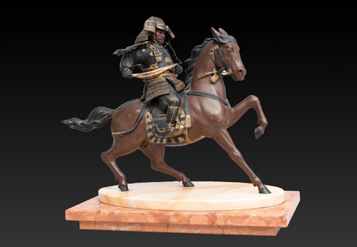 A bronze figure 'Samurai on his horse'