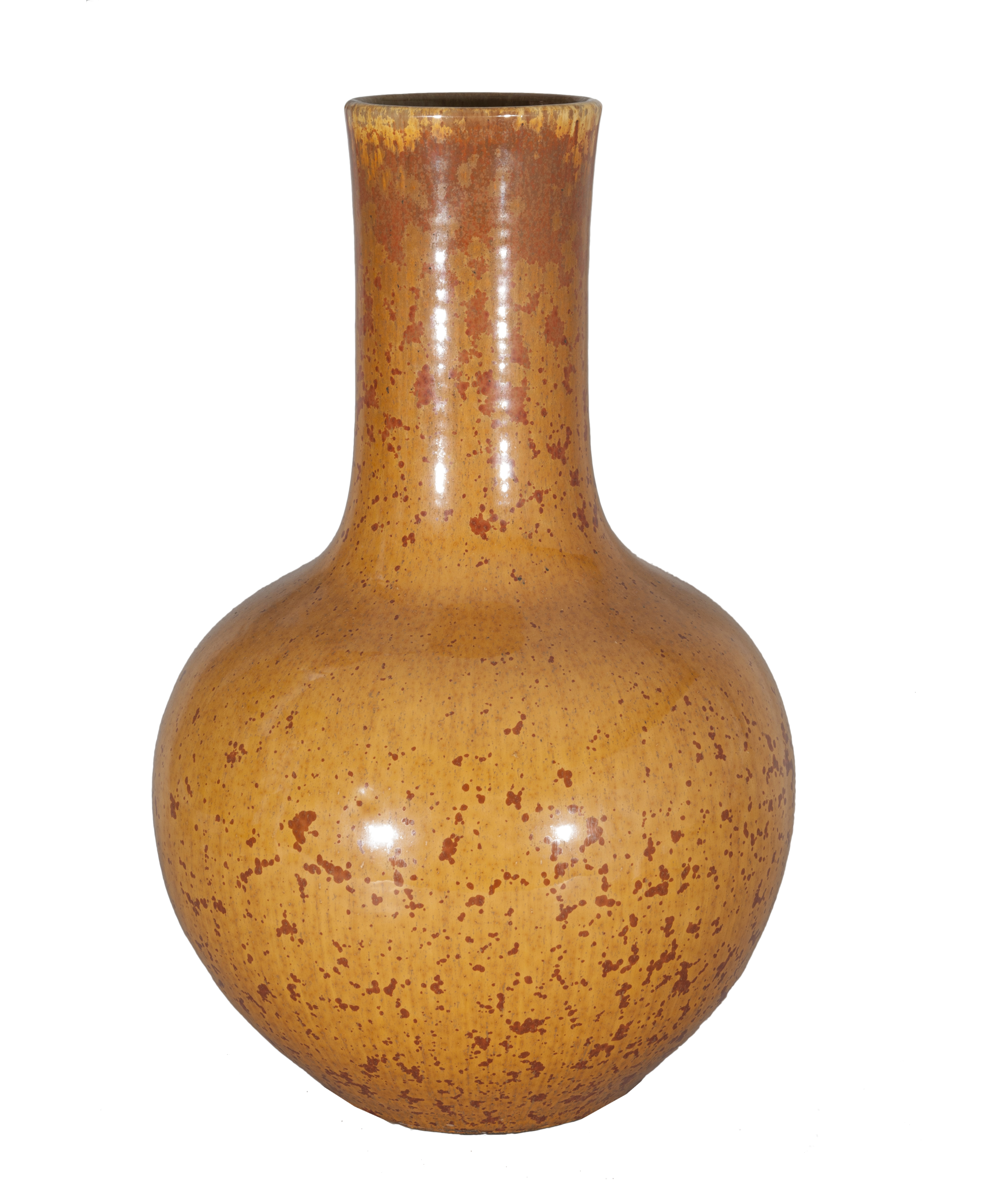 A tall globular vase with ochre-ground glaze
