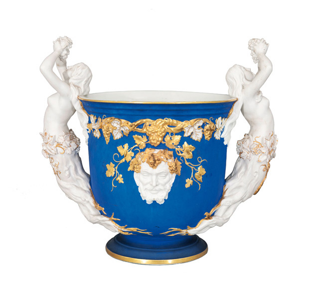 An exceptional royal blue wine cooler with sculptural handles